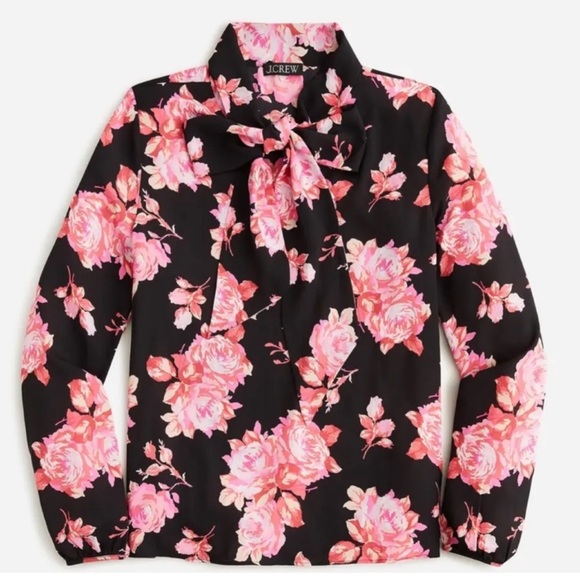 J. Crew Tie Neck Long Sleeve Top in Midnight Rose (M) - Picture 4 of 13